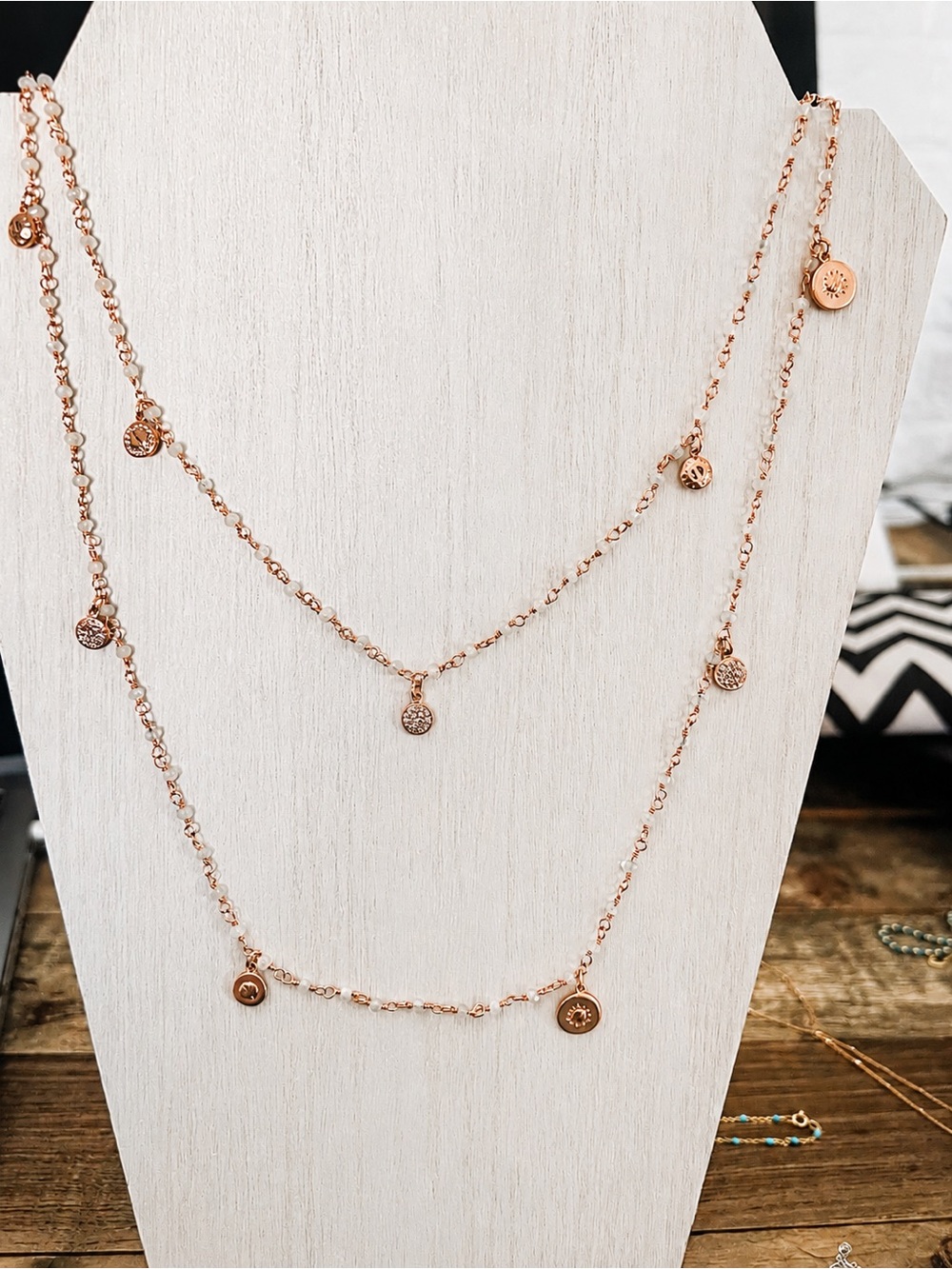 Henri Bendel Rose Gold toned Disc Necklace, 36 inches